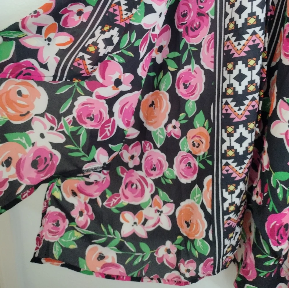 Fever Pink Orange Floral Aztec Kaftan Wrap Cover Up Size Medium